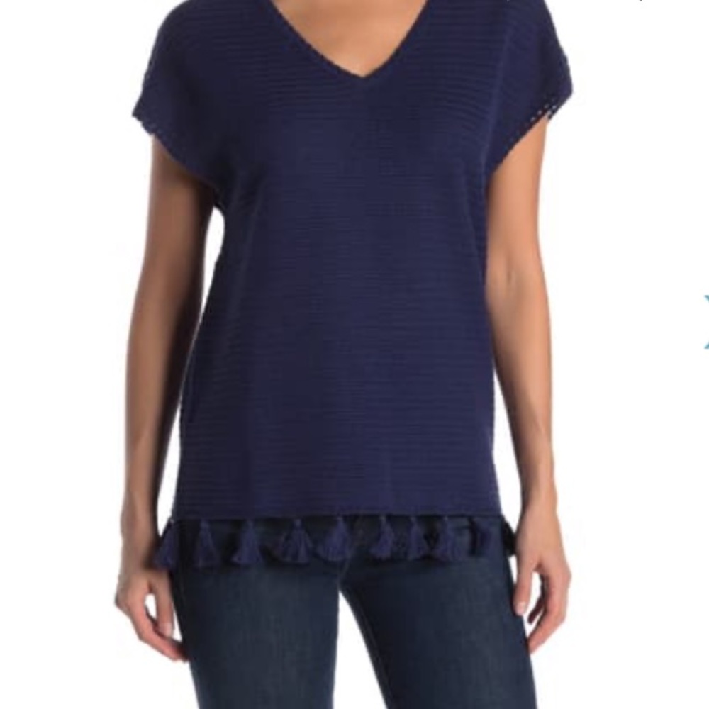 Tommy Bahama Pompom Tassel Hem Linen Blend Top